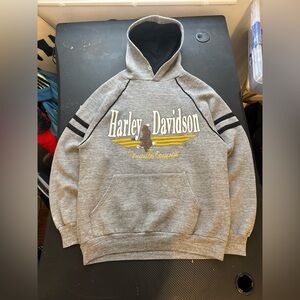 Vintage Harley Davidson 1987 Jerzees Gray Hoodie Size Mens L measurements shown